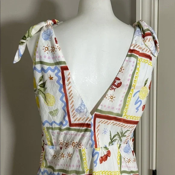 Abercrombie and Fitch Tie Front Scarf Midi Dress Italy Coastal Fruit Sz L NEW - Picture 11 of 13